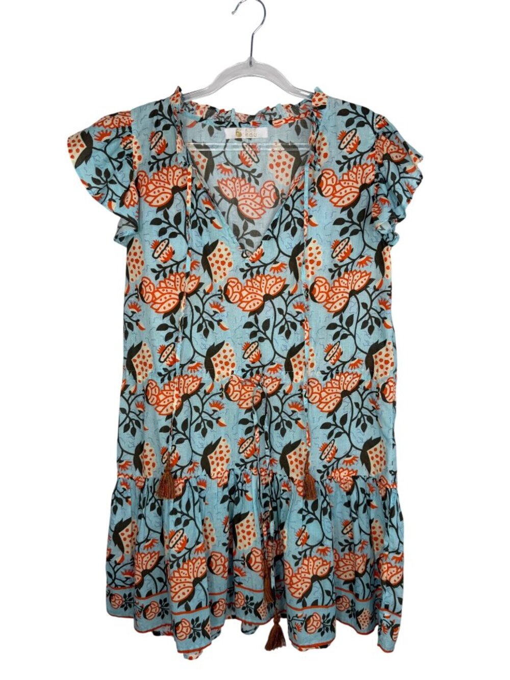 Bindu Floral Mini Dress in Blue Size Small Boho Bohemian